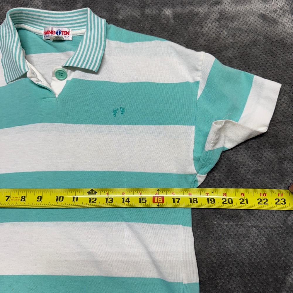 Vintage Hang Ten Striped Polo Shirt Teal White Made in USA Womens Small 6T978‎ - Picture 6 of 7
